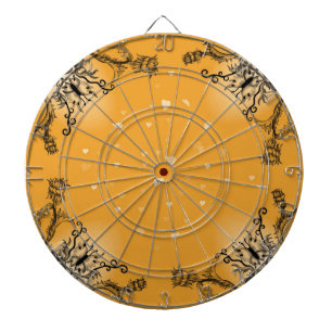 Cible De Fléchettes Coeur avec Fleur et Papillon sur orange