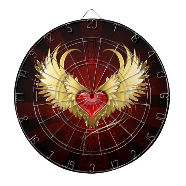 Cible De Fléchettes Coeur rouge avec ailes d'or (Devant)