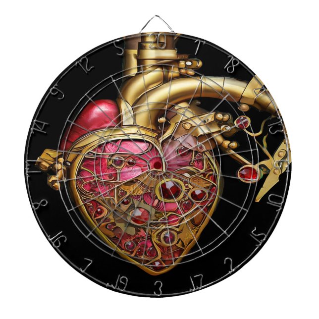 Cible De Fléchettes Cœur Steampunk Rubis et Engrenages Anatomiques (Devant)