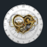 Cible De Fléchettes Coeur vapeur avec un manomètre<br><div class="desc">Coeur steampunk mécanique,  volumétrique,  avec manomètre,  acier et or sur arrière - plan blanc. Style Steampunk.</div>
