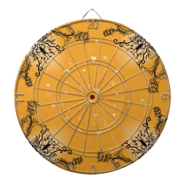 Cible De Fléchettes Coeurs avec fleurs et papillon en style tatouage (Devant)