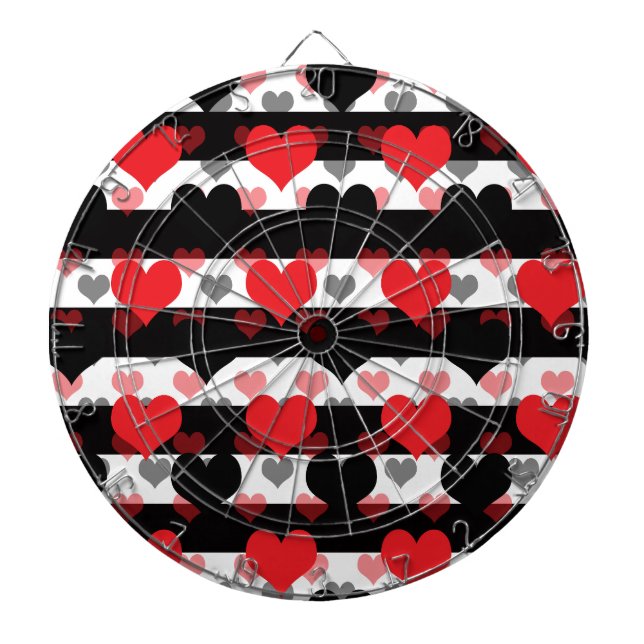 Cible De Fléchettes Coeurs d'Amour Noir Rouge Avec Blancs Noir (Devant)