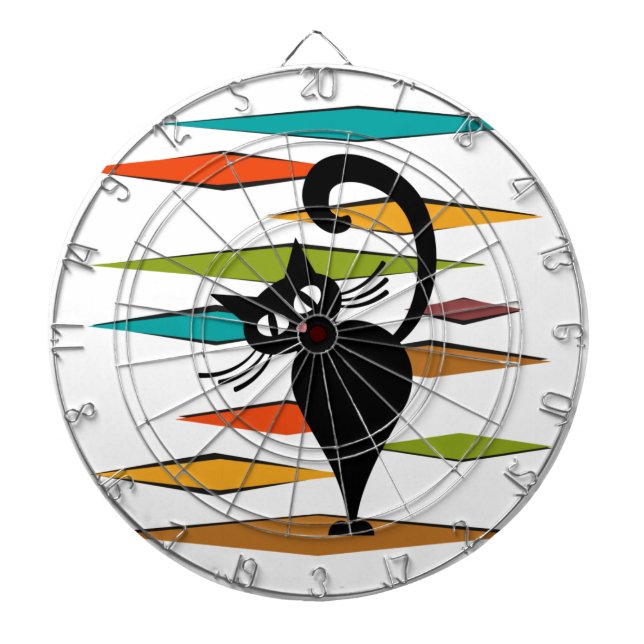 Cible De Fléchettes Conception du chat noir du milieu du siècle (Devant)