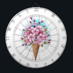 Cible De Fléchettes Cône rose Sakura crème glacée gaufre<br><div class="desc">Cône gaufre douce avec fleurs de cerisier japonais rose frais sur arrière - plan blanc avec stries d'aquarelle bleue. Cerise japonaise rose.</div>