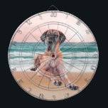 Cible De Fléchettes Coutume Grand Chien Danse assis sur la plage<br><div class="desc">Petit chien de la Grande Danse assis sur la plage. Ajoutez le nom ou tout texte selon vos besoins.</div>