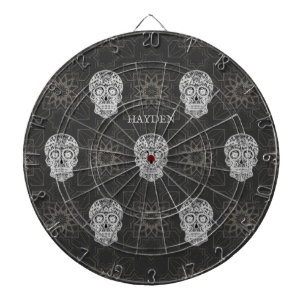 Cible De Fléchettes Crâne de sucre gothique et motif géométrique gris