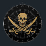 Cible De Fléchettes Crâne et Cutlass d'or aztèque Pirate Calico Jack<br><div class="desc">Un grondement sourd traversa les vagues, non pas de la tempête qui se préparait à l'horizon, mais de la gorge du capitaine Jack. Ses yeux sombres, généralement brillants de malice, avaient un éclat d'acier tandis qu'il inspectait le navire qui approchait. La "Revanche", sa goélette, penchait légèrement dans les eaux agitées,...</div>