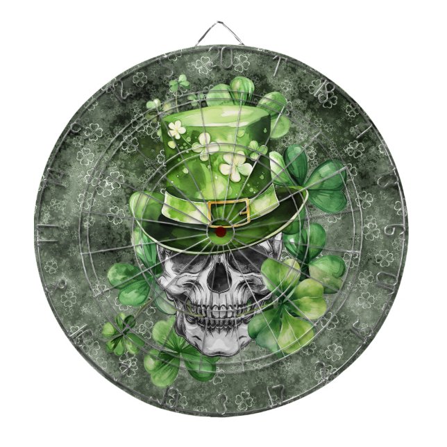 Cible De Fléchettes Crâne Vif avec Illustration de Chapeau Vert (Devant)