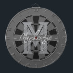 Cible De Fléchettes Custom Family Name Monogram Gray<br><div class="desc">Gray background with monogram and family name in center of the board. Other colors available in the shop.</div>