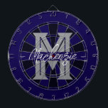 Cible De Fléchettes Custom Family Name Monogram Gray<br><div class="desc">Gray background with monogram and family name in center of the board. Other colors available in the shop.</div>