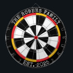 Cible De Fléchettes Custom Family Name Rustic Dartboard<br><div class="desc">A dartboard is a popular recreational and competitive game that provides hours of fun for players of all ages and skill levels. Typically made from sisal fibers, cork, or electronic components, dartboards are designed to withstand the impact of darts while offering precise scoring zones. Standard dartboards feature a circular design...</div>