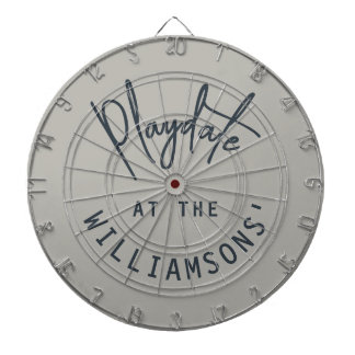 Cible De Fléchettes Custom Name Minimalist Gray Navy Blue Playdate 