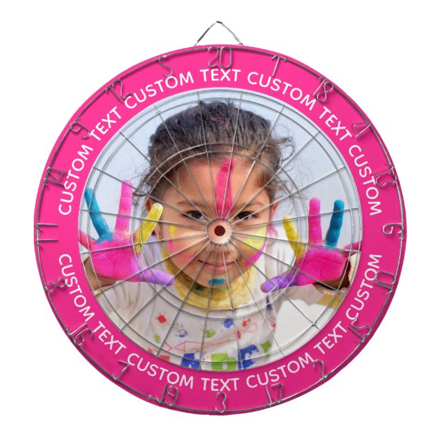 Cible De Fléchettes Custom Photo Dartboard & Text - PINK Surround (Devant)