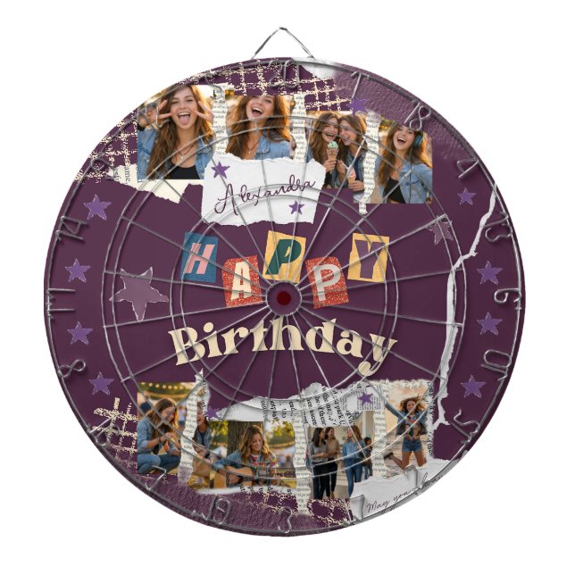 Cible De Fléchettes Custom Purple Scrapbook Birthday Photo Collage (Devant)