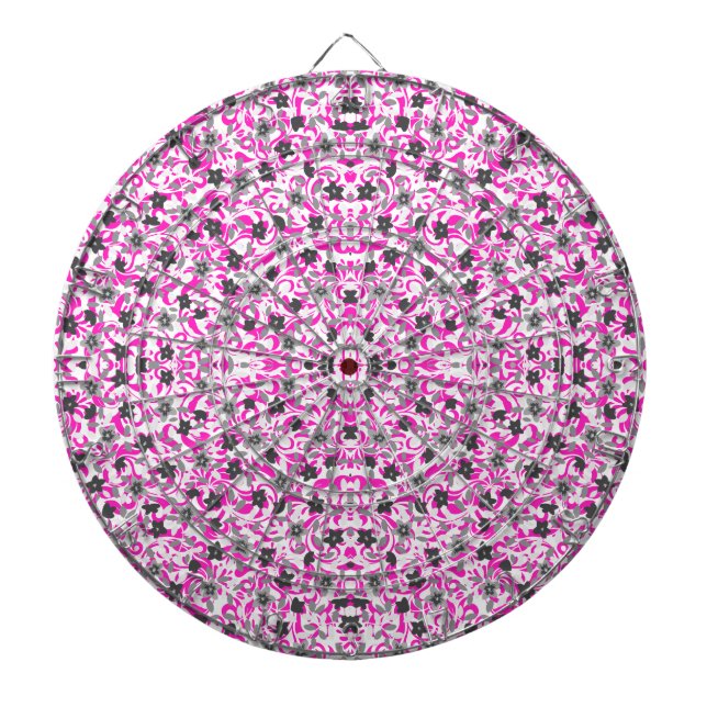Cible De Fléchettes Cute pink gray white abstract flowers (Devant)