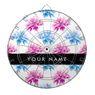Cible De Fléchettes Dahlia rose et bleu, motif floral, Votre nom