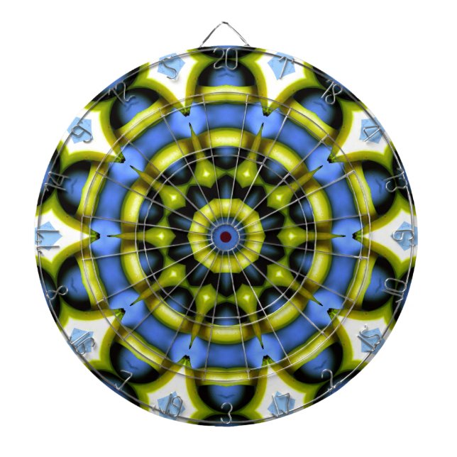 Cible De Fléchettes Décoration Kaléidoscope Bleu Jaune (Devant)