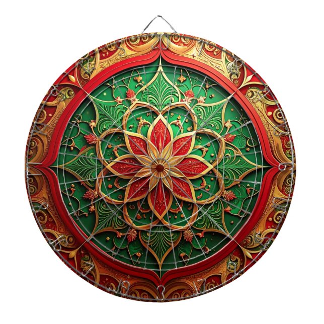 Cible de fléchettes décorative florale rouge vert (Devant)