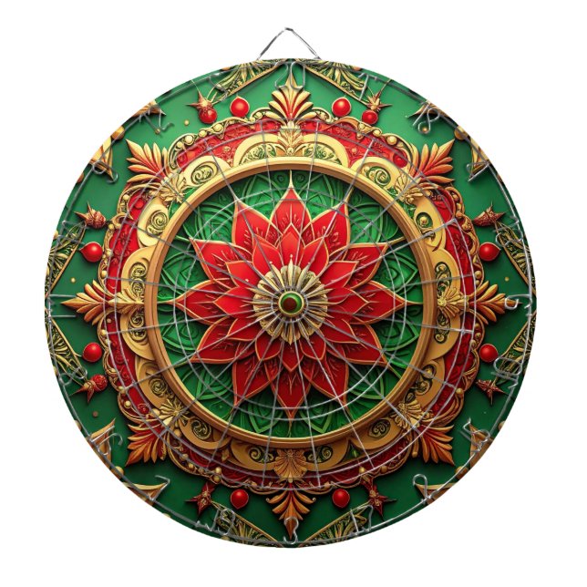 Cible de fléchettes décorative florale rouge verte (Devant)