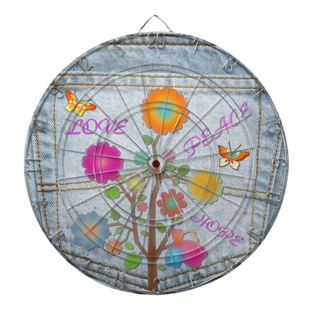 Cible De Fléchettes Denim Back Fleurs de poche Paix Aimer Espoir (Devant)