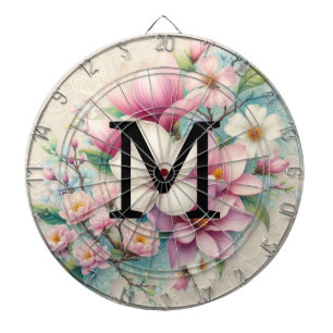 Cible De Fléchettes Dentelle monogramme fleurs de magnolias rose viole