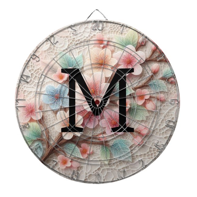 Cible De Fléchettes Dentelle monogramme florale rose pastel fleur de c (Devant)