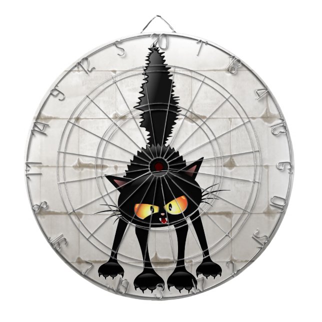 Cible De Fléchettes Dessin animé de chat noir drôle et féroce  (Devant)
