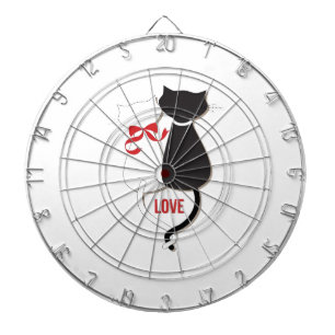 Cible De Fléchettes Deux chats en amour, Rouge, Noir, Coeurs