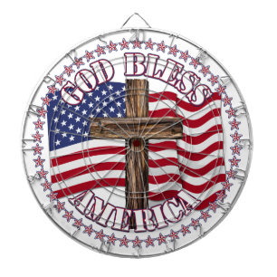 Cible De Fléchettes Dieu Bénisse l'Amérique et Croix Avec Drapeau USA