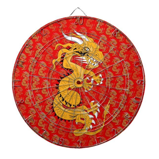 Cible De Fléchettes Dragon soleil jaune sur rouge (Devant)