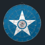 Cible De Fléchettes Drapeau de la ville de Houston, Texas Dartboard Wi<br><div class="desc">Tableau de bord avec drapeau de Houston,  Texas; drapeau bleu avec sceau de Houston dans une étoile blanche,  avec une illustration d'un train</div>