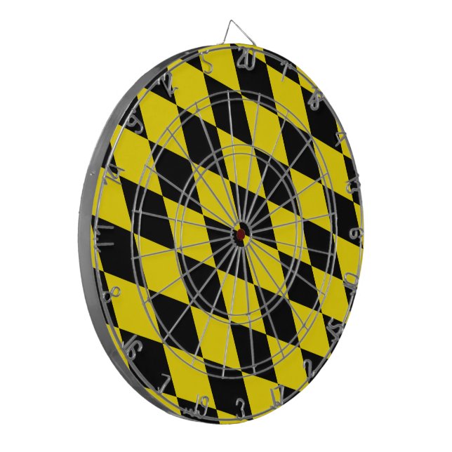 Cible De Fléchettes Drapeau diamant de Bavière noire et jaune Motif (Devant gauche)