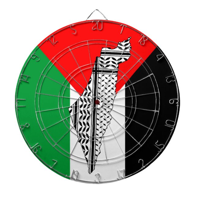 Cible De Fléchettes Drapeau palestinien et carte avec Motif Keffiyeg (Devant)
