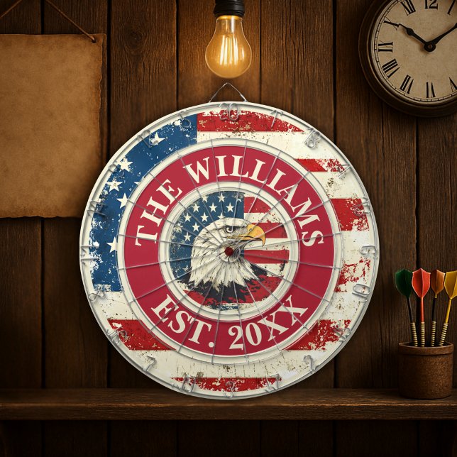 Cible De Fléchettes Drapeau rustique américain personnalisé Aigle patr (Personalized Rustic American Flag Patriotic Eagle Dart Board
)