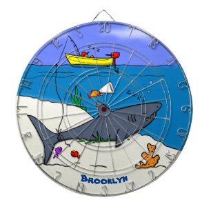 Cible De Fléchettes Drôle requin couché et dessin animé de pêche