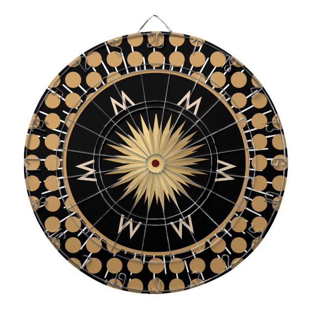 Cible De Fléchettes Elegant Black Gold Dot Pattern Monogram (Devant)