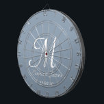 Cible De Fléchettes Élégant Monogramme blanc bleu foncé Nom initial<br><div class="desc">Elégant Dusty bleu et blanc Monogramme Nom initial Cible de flechettes personnalisée</div>