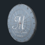 Cible De Fléchettes Élégant Monogramme blanc bleu foncé Nom initial<br><div class="desc">Elégant Dusty bleu et blanc Monogramme Nom initial Cible de flechettes personnalisée</div>