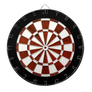 Cible De Fléchettes Élégant Rustique Brun, Bordure Blanche et Noire