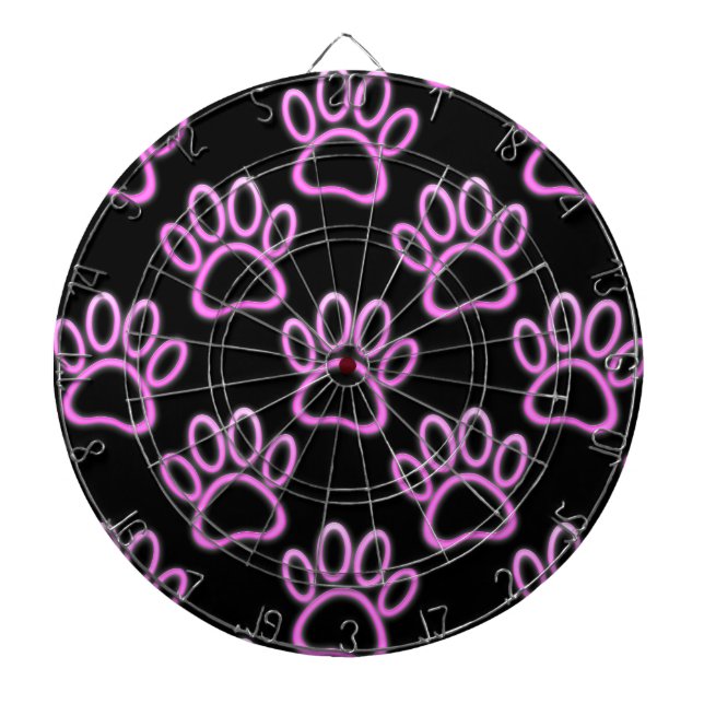 Cible De Fléchettes Empreinte de patte de chien au néon rose (Devant)