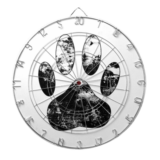 Cible De Fléchettes Empreinte de patte de chien gris noir et blanc (Devant)