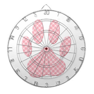 Cible De Fléchettes Empreinte de patte Tartan Rose Et Blanc