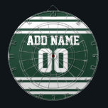 Cible De Fléchettes Équipe Jersey avec nom et numéro personnalisés<br><div class="desc">Couleurs vertes et blanches — Si vous êtes propriétaire d'une équipe de football d'Imaginaire,  fabriquez vos propres produits et montrez-les à vos amis ! Ou - Jouez-vous au football du lycée et voulez un memento? Ce design jersey est parfait pour tous ceux qui pratiquent le sport.</div>