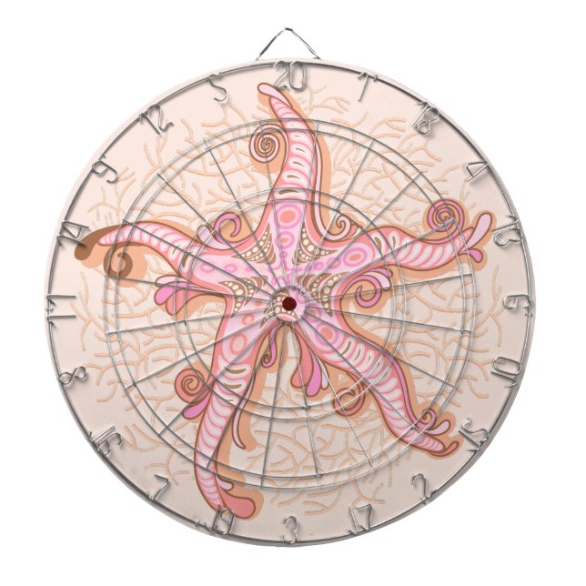 Cible De Fléchettes Étoiles de mer et motif pastel rose corail (Devant)