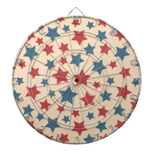Cible De Fléchettes Étoiles rouges et bleues, 4 juillet, fond beige