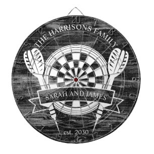 Cible De Fléchettes Famille de bois noir et blanc Nom personnalisé Mar