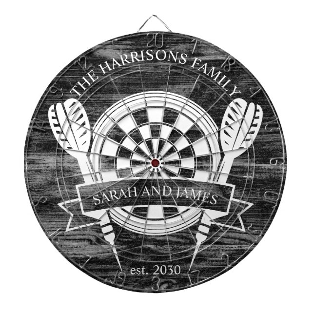 Cible De Fléchettes Famille de bois noir et blanc Nom personnalisé Mar (Devant)