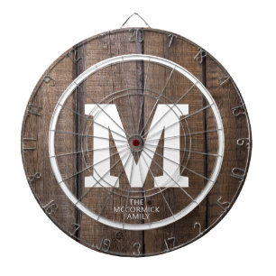 Cible De Fléchettes Famille Rustic Barn Wood Monogramme personnalisé