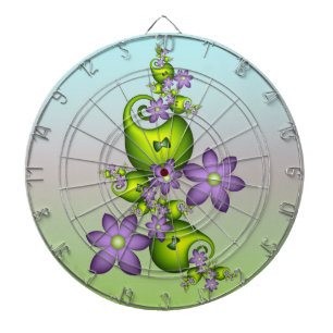 Cible De Fléchettes Fantasie Florale Fleurs Lilas Formes Vertes Fracta