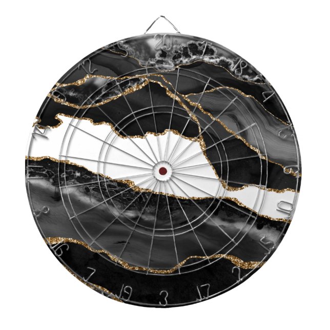 Cible De Fléchettes Fausse Agate Marbrée Pierre Luxueuse Noire Élégant (Devant)